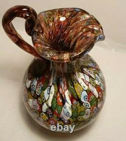 Vintage 50s Fratelli Toso Millefiori Murano Glass Jug Pitcher Vase Multicoloured