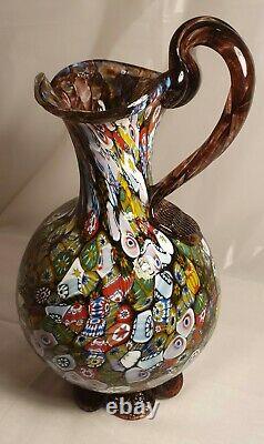 Vintage 50s Fratelli Toso Millefiori Murano Glass Jug Pitcher Vase Multicoloured