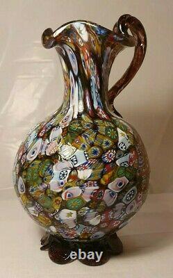 Vintage 50s Fratelli Toso Millefiori Murano Glass Jug Pitcher Vase Multicoloured