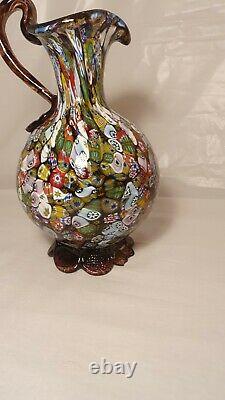 Vintage 50s Fratelli Toso Millefiori Murano Glass Jug Pitcher Vase Multicoloured