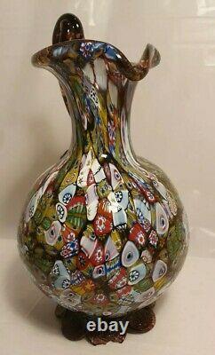 Vintage 50s Fratelli Toso Millefiori Murano Glass Jug Pitcher Vase Multicoloured