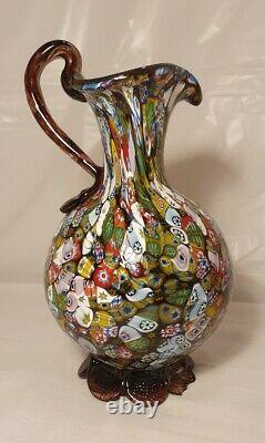 Vintage 50s Fratelli Toso Millefiori Murano Glass Jug Pitcher Vase Multicoloured