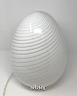 Vintage 60s-70s Vetri/ Maestri Murano White Swirl 16 Italian Glass Egg Lamp AL