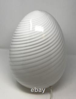 Vintage 60s-70s Vetri/ Maestri Murano White Swirl 16 Italian Glass Egg Lamp AL