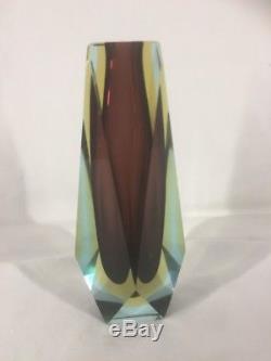 Vintage 60s Murano Mandruzzato Sommerso Faceted Glass Vase (ref G238)