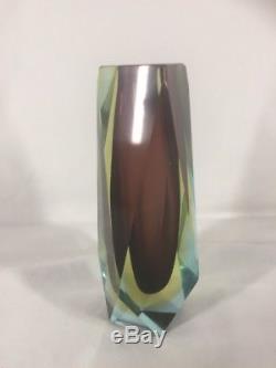 Vintage 60s Murano Mandruzzato Sommerso Faceted Glass Vase (ref G238)