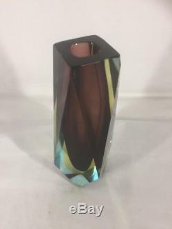 Vintage 60s Murano Mandruzzato Sommerso Faceted Glass Vase (ref G238)