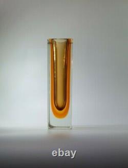 Vintage 70s Alessandro Mandruzzato Amber Sommerso Murano Faceted Art Glass Vase