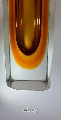 Vintage 70s Alessandro Mandruzzato Amber Sommerso Murano Faceted Art Glass Vase