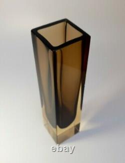 Vintage 70s Alessandro Mandruzzato Brown Sommerso Murano Faceted Art Glass Vase
