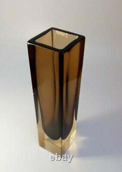 Vintage 70s Alessandro Mandruzzato Brown Sommerso Murano Faceted Art Glass Vase