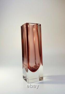 Vintage 70s Alessandro Mandruzzato Pink Sommerso Murano Faceted Art Glass Vase