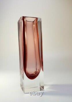 Vintage 70s Alessandro Mandruzzato Pink Sommerso Murano Faceted Art Glass Vase