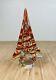 Vintage 9 Murano Clear Art Glass Christmas Tree Red and Green Stripes EUC