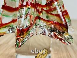 Vintage 9 Murano Clear Art Glass Christmas Tree Red and Green Stripes EUC