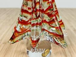 Vintage 9 Murano Clear Art Glass Christmas Tree Red and Green Stripes EUC