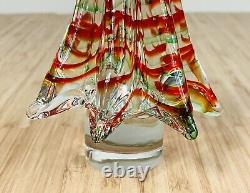 Vintage 9 Murano Clear Art Glass Christmas Tree Red and Green Stripes EUC