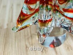 Vintage 9 Murano Clear Art Glass Christmas Tree Red and Green Stripes EUC