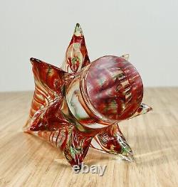 Vintage 9 Murano Clear Art Glass Christmas Tree Red and Green Stripes EUC