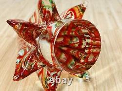 Vintage 9 Murano Clear Art Glass Christmas Tree Red and Green Stripes EUC