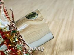 Vintage 9 Murano Clear Art Glass Christmas Tree Red and Green Stripes EUC