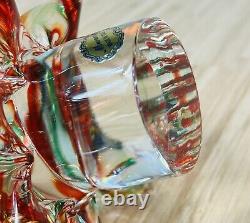 Vintage 9 Murano Clear Art Glass Christmas Tree Red and Green Stripes EUC