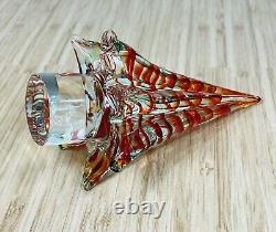 Vintage 9 Murano Clear Art Glass Christmas Tree Red and Green Stripes EUC