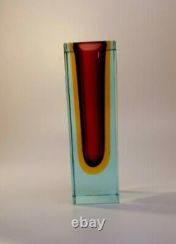 Vintage Alessandro Mandruzzato Multi Sommerso Murano Faceted Art Glass Vase