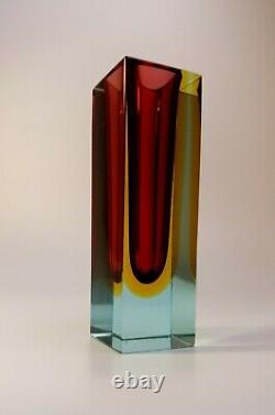 Vintage Alessandro Mandruzzato Multi Sommerso Murano Faceted Art Glass Vase