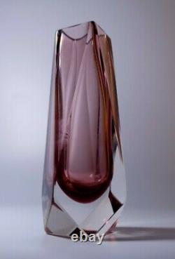 Vintage AlessandroMandruzzato Sommerso Murano Faceted Art Glass Vase Pink Colour