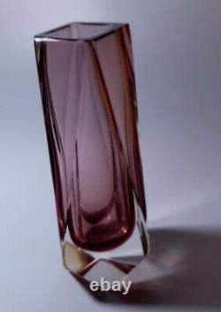 Vintage AlessandroMandruzzato Sommerso Murano Faceted Art Glass Vase Pink Colour