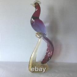 Vintage Alfredo BARBINI MURANO Purple and Aventurine Glass Bird of Paradise