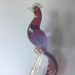 Vintage Alfredo BARBINI MURANO Purple and Aventurine Glass Bird of Paradise