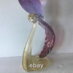 Vintage Alfredo BARBINI MURANO Purple and Aventurine Glass Bird of Paradise