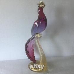 Vintage Alfredo BARBINI MURANO Purple and Aventurine Glass Bird of Paradise