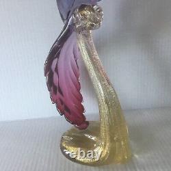 Vintage Alfredo BARBINI MURANO Purple and Aventurine Glass Bird of Paradise