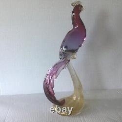 Vintage Alfredo BARBINI MURANO Purple and Aventurine Glass Bird of Paradise