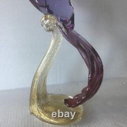Vintage Alfredo BARBINI MURANO Purple and Aventurine Glass Bird of Paradise