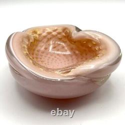 Vintage Alfredo Barbini 1950's Pink Murano Glass Bowl Shell Shape Italy