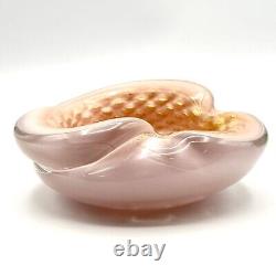 Vintage Alfredo Barbini 1950's Pink Murano Glass Bowl Shell Shape Italy