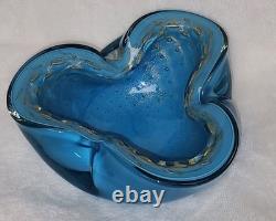 Vintage Alfredo Barbini Murano Blue, Gold Adventurine Glass Bowl, or Ashtray MCM