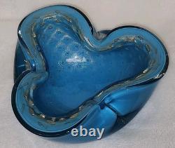Vintage Alfredo Barbini Murano Blue, Gold Adventurine Glass Bowl, or Ashtray MCM