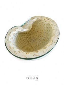 Vintage Alfredo Barbini Murano Glass Bowl Bullicante Gold Dust White Italian 7