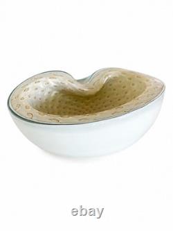 Vintage Alfredo Barbini Murano Glass Bowl Bullicante Gold Dust White Italian 7