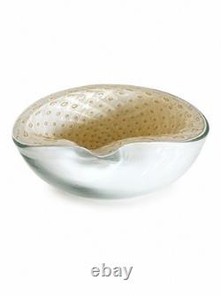 Vintage Alfredo Barbini Murano Glass Bowl Bullicante Gold Dust White Italian 7 Vintage Alfredo Barbini Murano Glass Bowl Bullicante Gold Dust White Italian 7