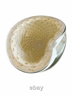 Vintage Alfredo Barbini Murano Glass Bowl Bullicante Gold Dust White Italian 7