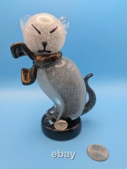 Vintage Alfredo Barbini Murano Glass Cat Figurine Grey Pulegoso Glass Italy
