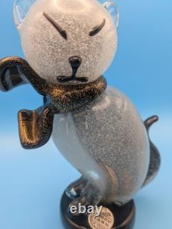 Vintage Alfredo Barbini Murano Glass Cat Figurine Grey Pulegoso Glass Italy