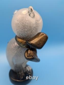 Vintage Alfredo Barbini Murano Glass Cat Figurine Grey Pulegoso Glass Italy