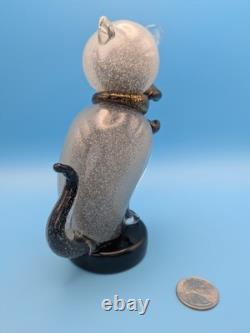 Vintage Alfredo Barbini Murano Glass Cat Figurine Grey Pulegoso Glass Italy